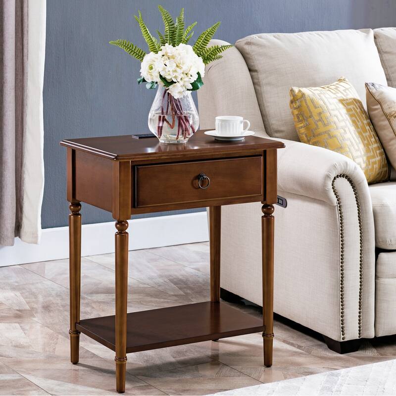 Coastal Charging Nightstand Side Table One Drawer