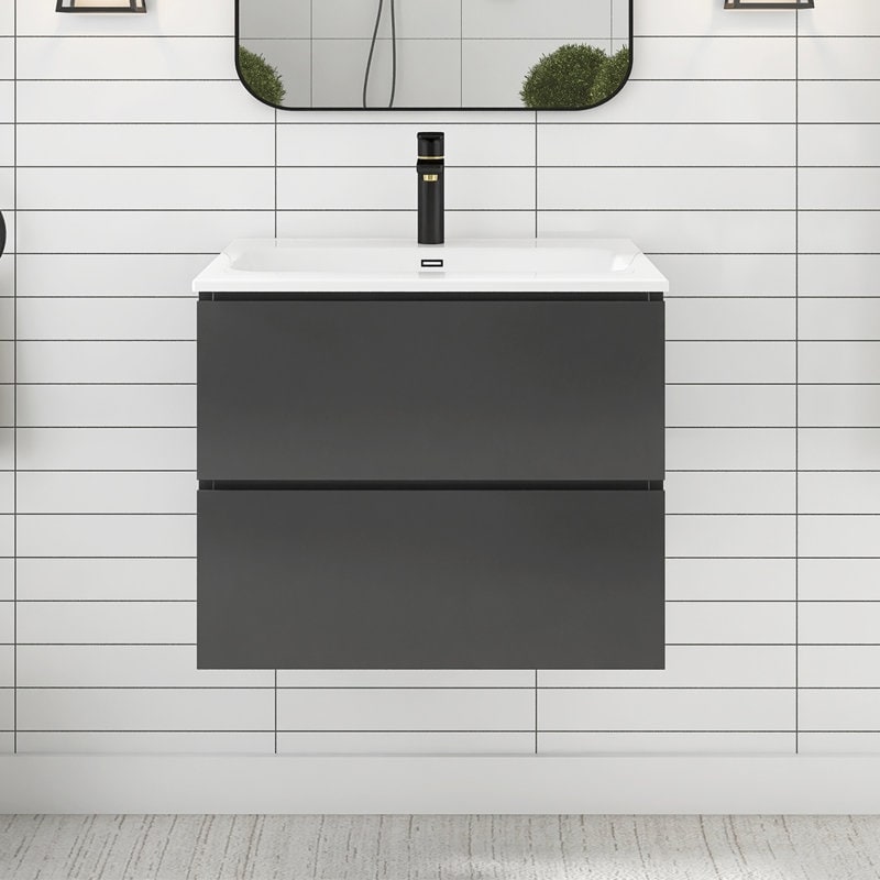 24 inch MDF Bathroom Vanity with Ceramic Sink with one Faucet Hole - 24" x 18" x 21"