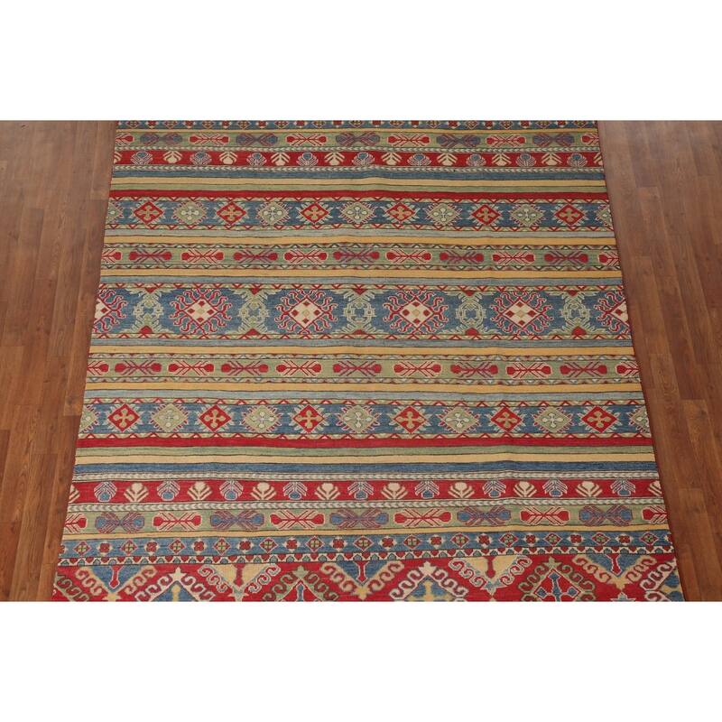 Striped Kazak Oriental Area Rug Handmade Wool Carpet - 6'7" x 9'10"