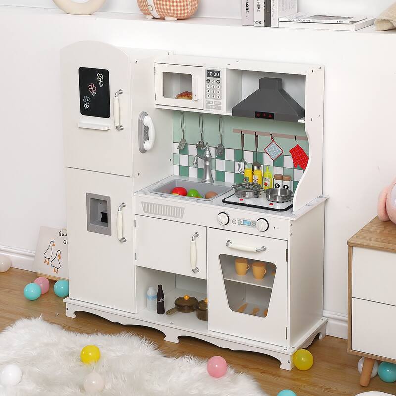 Kids Kitchen Playset with Cooking Stove Oven Sink Microwave Blackboard
