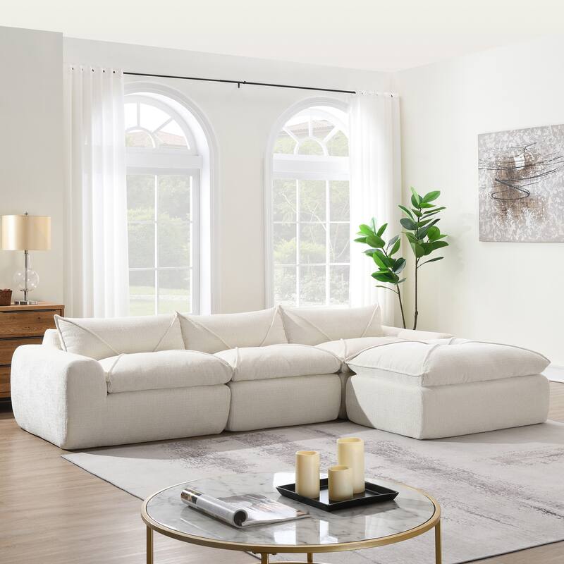 L-Shape Oversized Modular Sofa, 4 Seat Spacious Sofa - White
