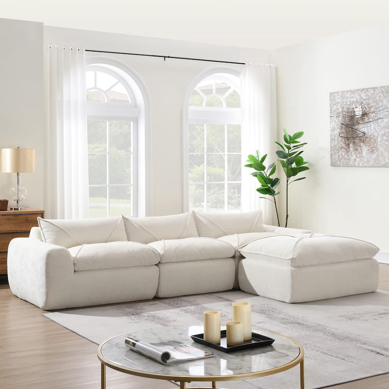 Particle Chenille Sectional Sofa Pull-line Pull-point Design Sofa with Movable Ottoman