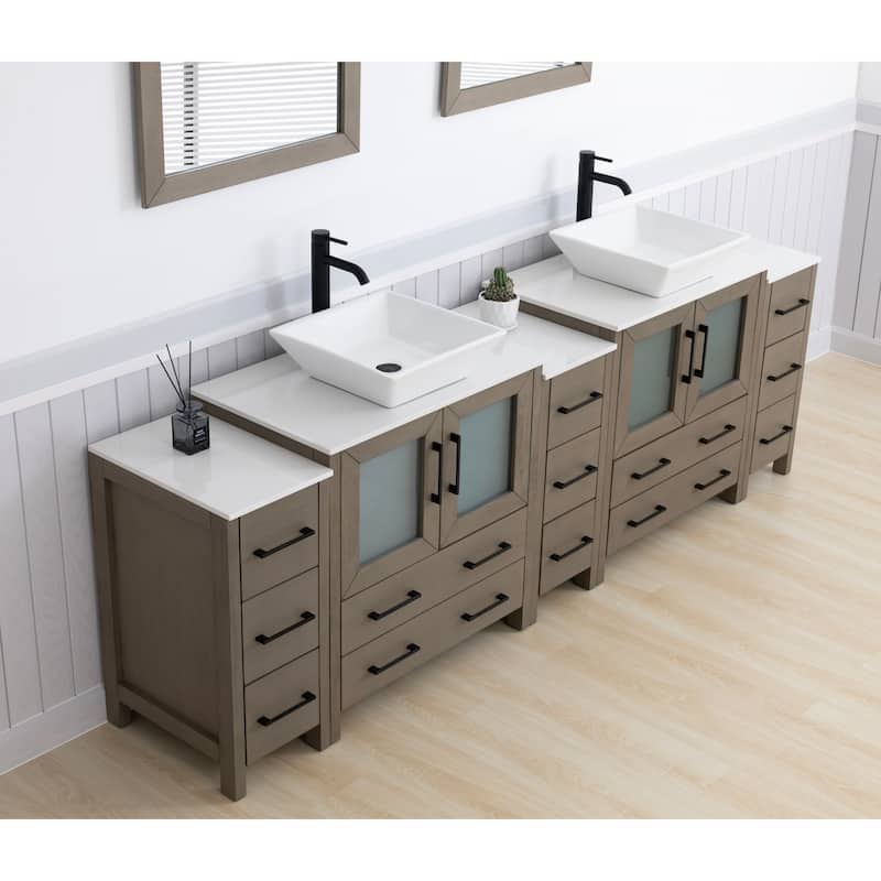 Vanity Art 96-inch Double Sink Bathroom Vanity Set with Engineered Marble Top and Free Mirror - 96 x 18.5 x 36 Inches