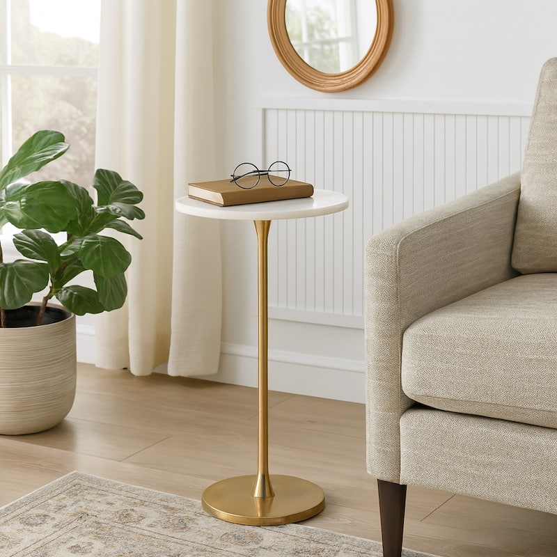 Metal Stone Top Modern Round End Table - Gold, 24" - 24.0"