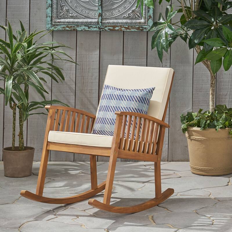Cusp Barn Acacia Wood Design Resistant Reclining Rocking Chair, Durable Hardwood Heavy Frame With Rocking Feature