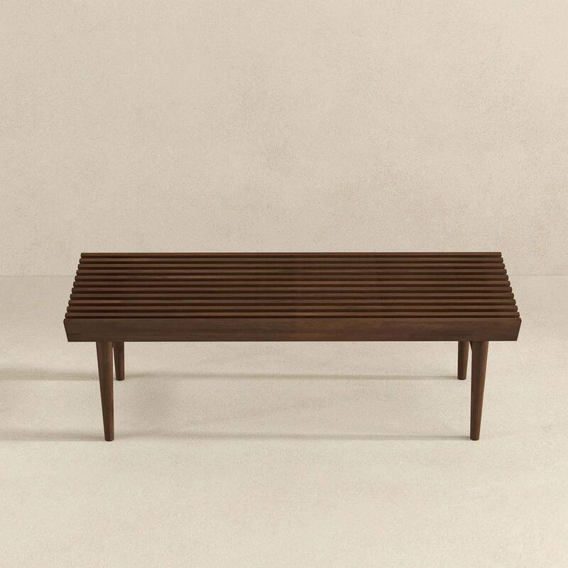 GDFStudio - Mia Mid-Century Modern 47.2" Wide Solid Wood Bench with Natural Walnut Stain Finish - 47.2"W