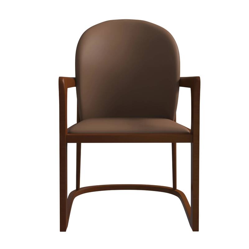 Svelta Leather Dining Chair with Rubberwood Legs Curved Back Accent Arm Chair for Kitchen and Dining Room Set of 2