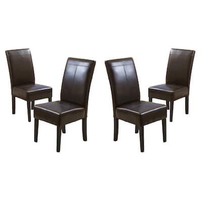 T-stitch Chocolate Brown Bonded Leather Dining Chair (Set of 4) by Christopher Knight Home