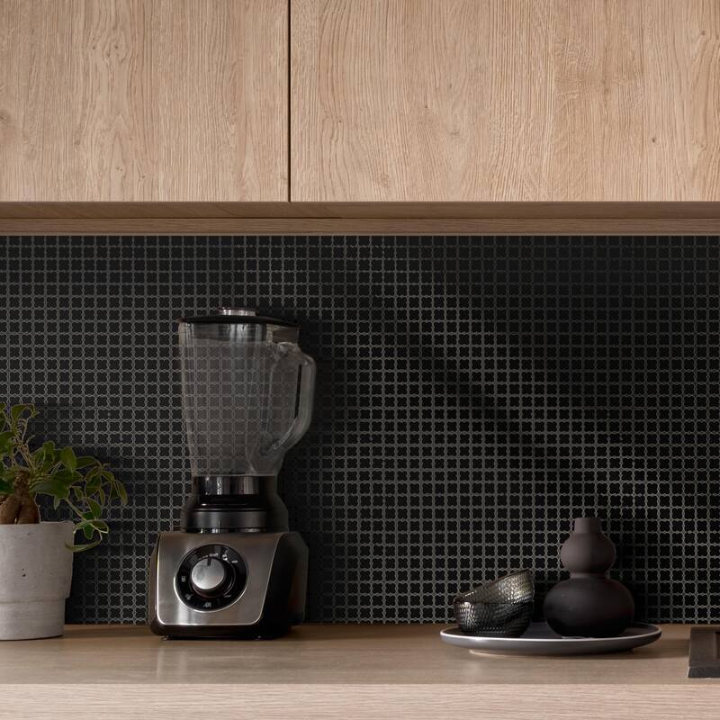 Merola Tile Fioretti Glossy Black 12" x 12" Porcelain Mosaic Floor and Wall Tile