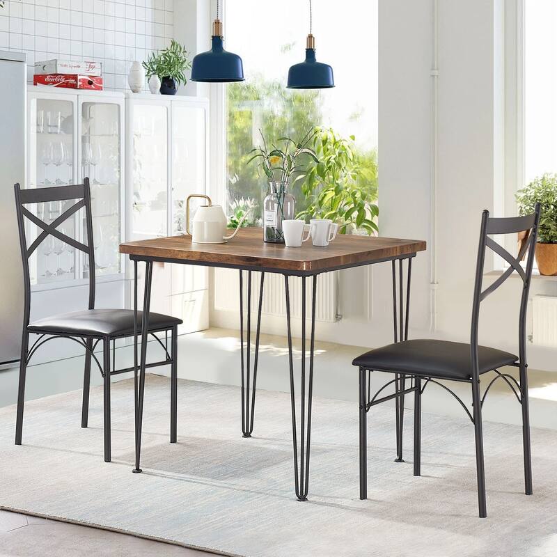 Modern Wood Dinning Table and Chairs Set of 2,Rustic Brown, Dining Table Set of 3/5