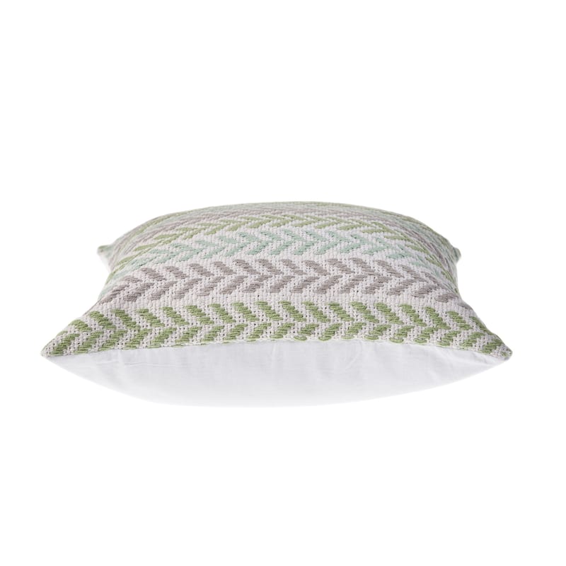 HomeRoots 18" X 18" Green Blue Gray And White 100% Cotton Chevron Zippered Pillow