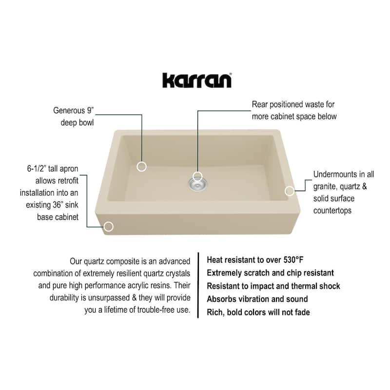 Karran Retrofit Farmhouse Quartz Single Bowl Kitchen Sink Kit