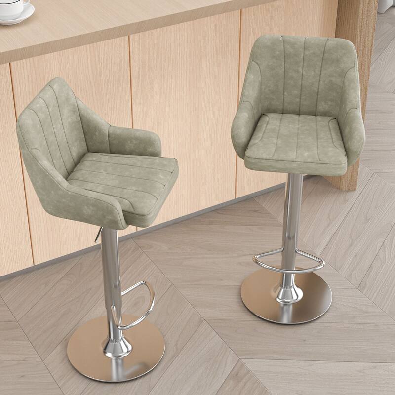 VECELO Set of 2 Adjustable Height Barstool with Footrest and Back Upholstered Bar or Counter Height Stool and Parts