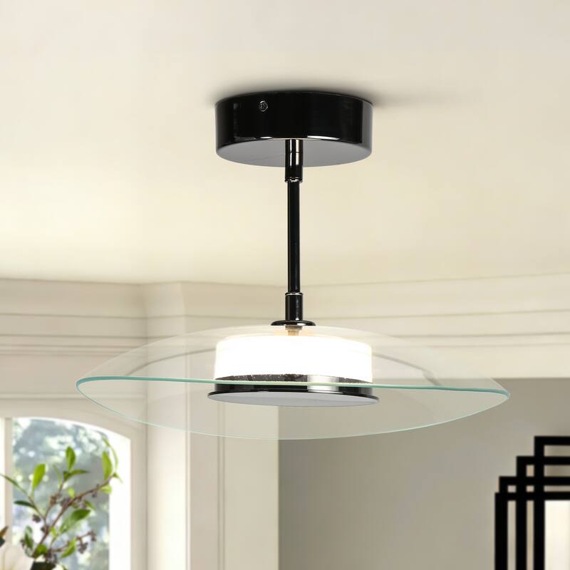 Modern LED 1-Light Chandelier Glass Semi-Flush Mount Ceiling Lights - D14.2" x H8.3"