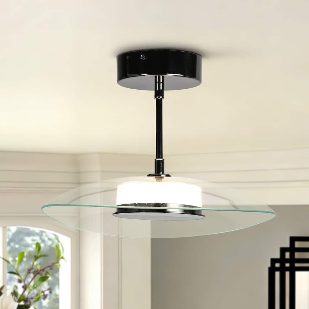 Modern LED 1-Light Chandelier Glass Semi-Flush Mount Ceiling Lights - D14.2" x H8.3"