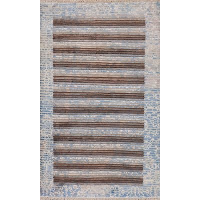Striped / Abstract Accent Rug Hand-Knotted Wool Carpet - 2'8"x 4'9"