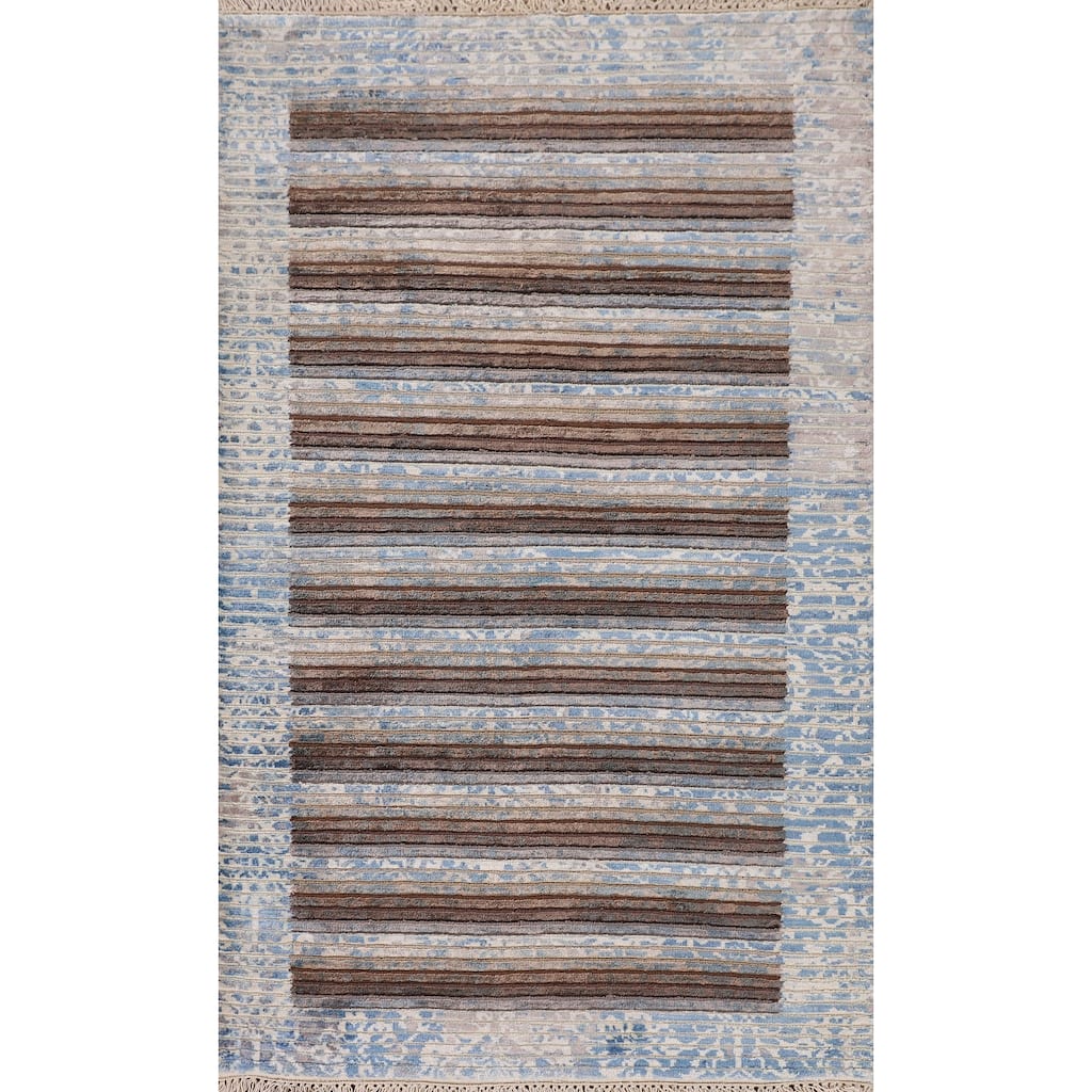 Striped / Abstract Accent Rug Hand-Knotted Wool Carpet - 2'8"x 4'9"