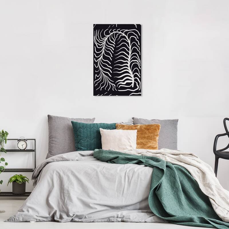 Wynwood Studio Canvas Abstract Lineal Closeup Leaves Black and Modern & Contemporary Wall Art Canvas Print - 24 x 16