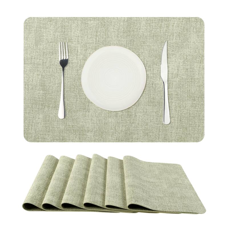 Faux Leather Heat Resistant Placemats Set of 6, Waterproof Dining PU Place Mats - 17x12 inch - Light Green