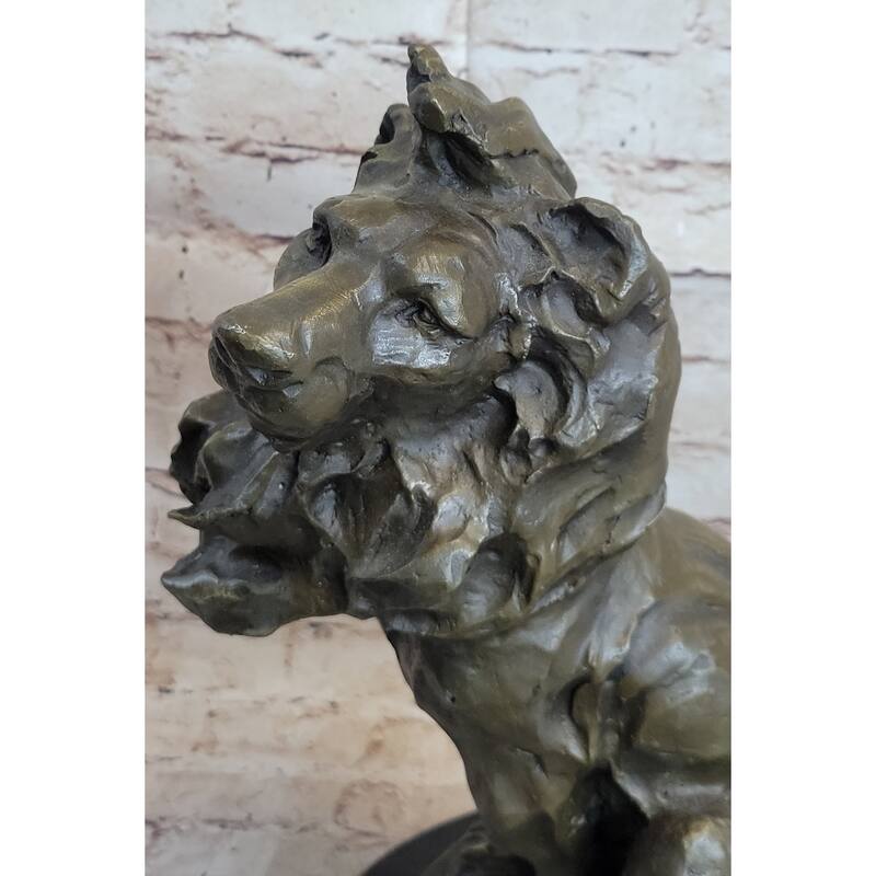 Abstract Crude Imitative Lion King Bronze Statue Sculpture Original Art On Marble Base