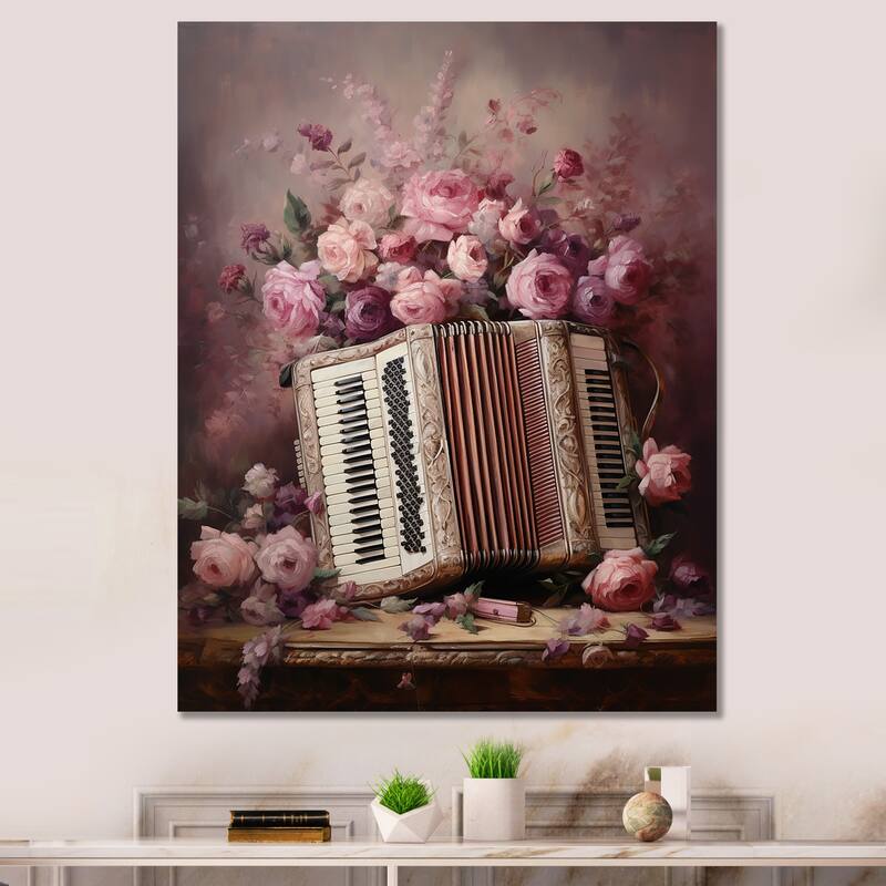 Designart "Music Accordion Amore Romantic Rose III" Music Wall Art