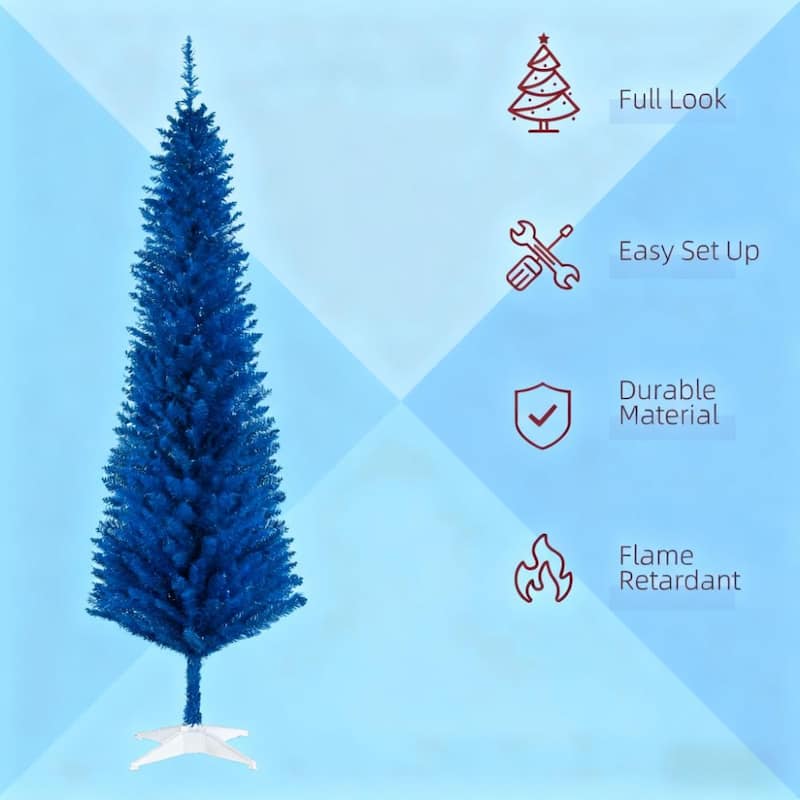 Blue Pencil Artificial Christmas Tree - Sturdy Stand, Striking Holiday Decor
