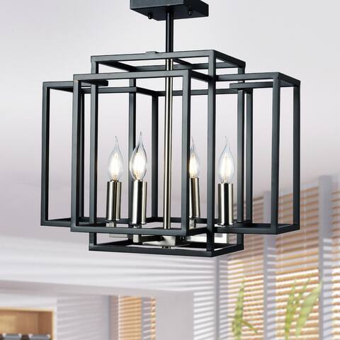 Camine Black 4-Light Semi-Flushmount Ceiling Lamp Caged Candelabra