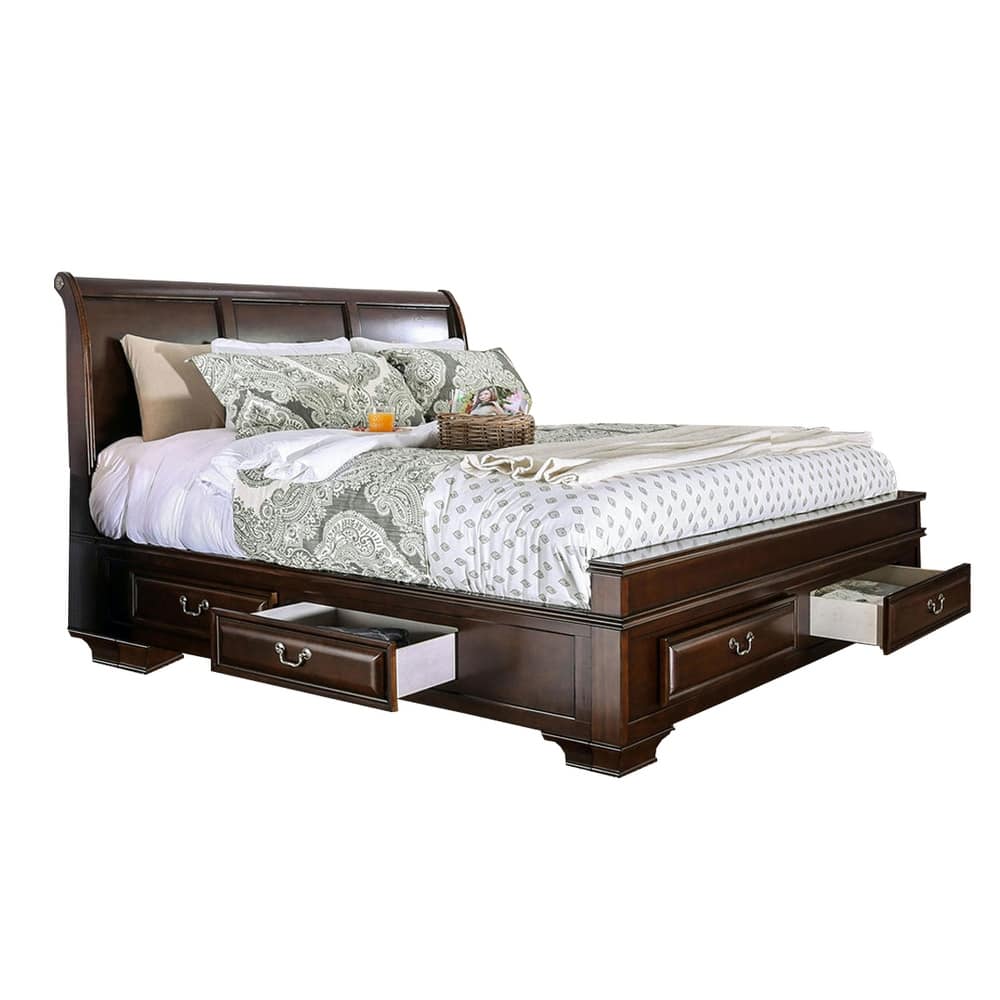 Storage Bed in Brown Cherry Finish