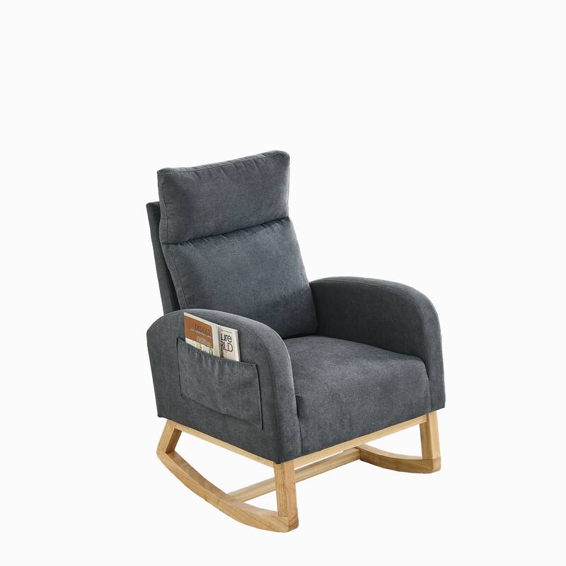 Teddy Fabric Rocking Chair with Side Pockets & High Back Support
