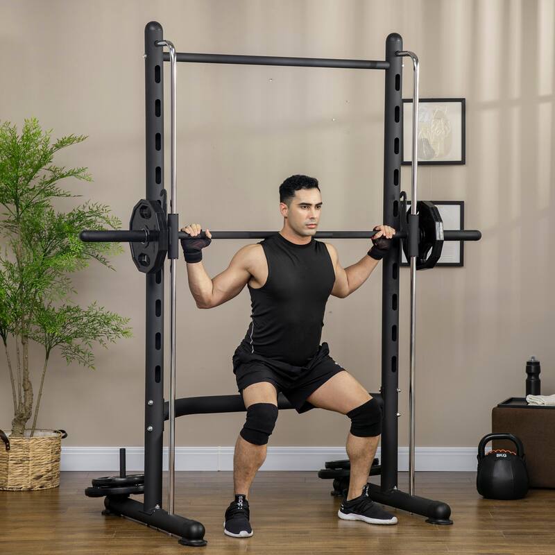 Soozier Adjustable Squat Rack with Pull Up Bar, Barbell and Weight Rack, Barbell Stand Weight Lifting Equipment Power Rack - Black