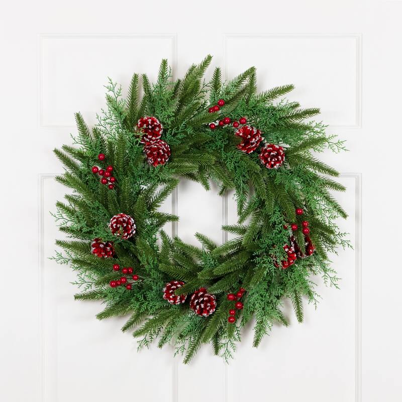 Real Touch™️ Wind River Fir with Glittered Pinecones Artificial Christmas Wreath - 24" - Unlit
