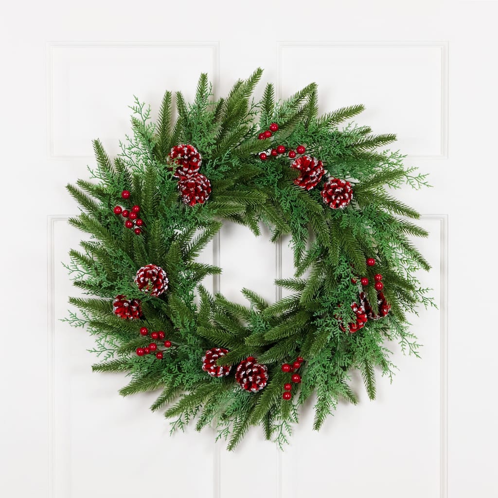 Real Touch™️ Wind River Fir with Glittered Pinecones Artificial Christmas Wreath - 24" - Unlit