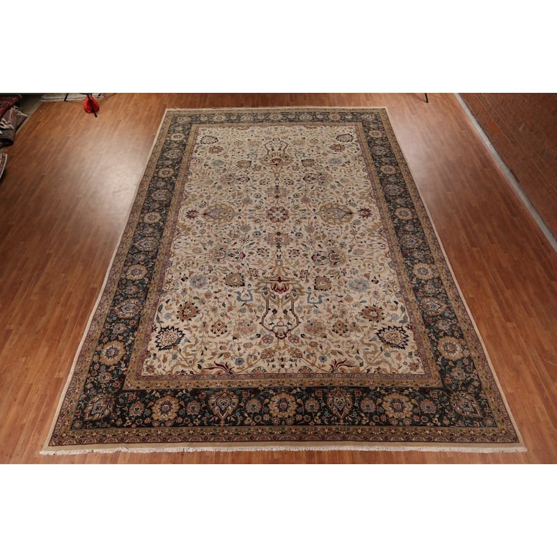All-Over Large Agra Indian Area Rug Handmade Wool Carpet - 12'5" x 17'8"