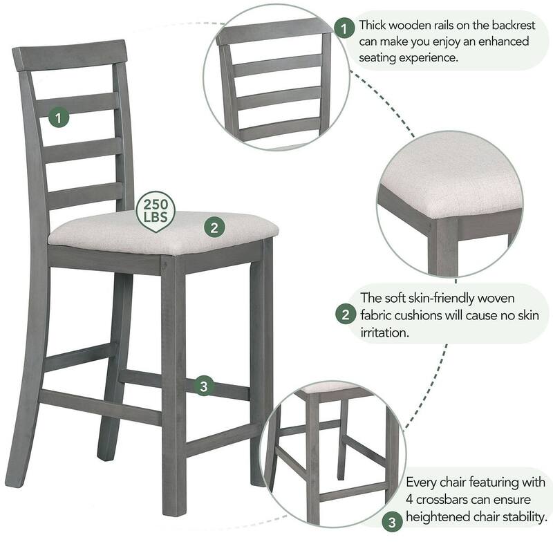 5 PCS Multi-Functional Rubber Wood Dining Set withIntegrated 9 Bar Wine Compartment
