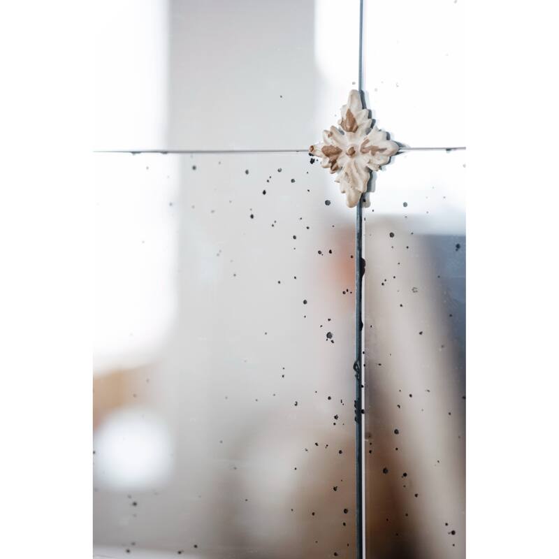 22" x 48" Large Cream & Gold Framed Wall Mirror, Wood Arched Mirror with Decorative Window Look for Living Room, Bathroom