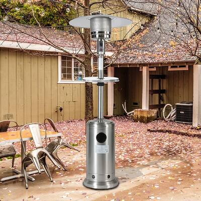 46000BTU Propane Stainless Steel Mushroom Outdoor Patio Heater, with Two Smooth-rolling Wheels,with Hose Set,with Black Cover