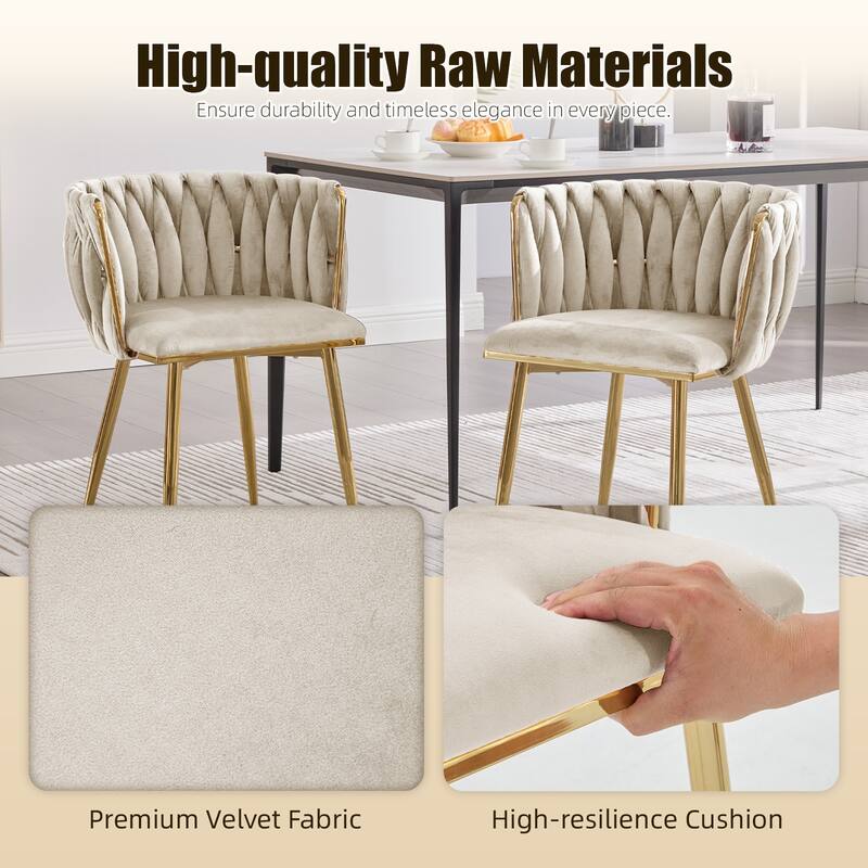 HOMEFUN Velvet Upholstered Tufted Side Dining Chair With Golden Legs（set of 2）