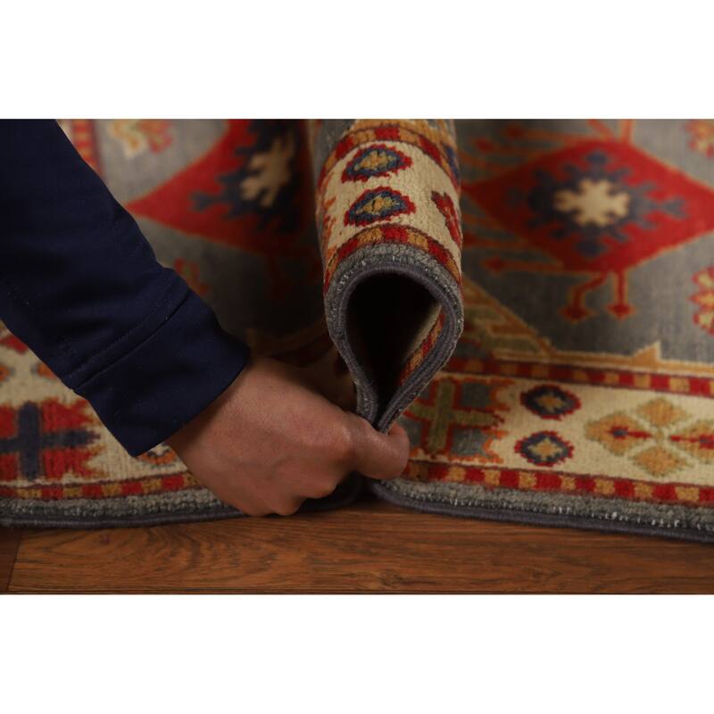 Gray Geometric Kazak Oriental Foyer Rug Handmade Wool Carpet - 2'0"x 3'0"