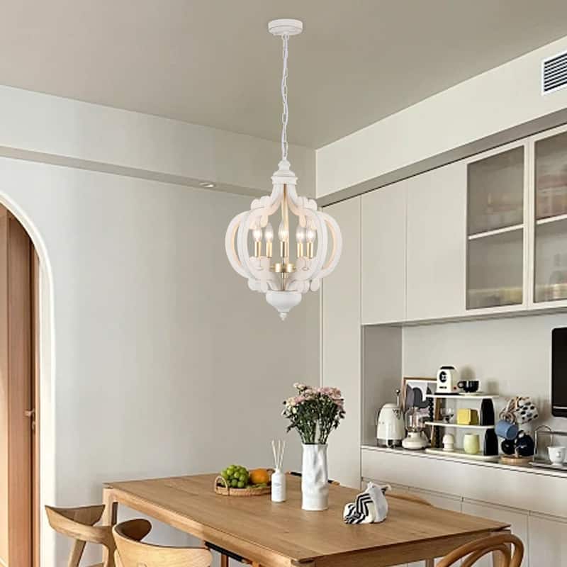 5-Light Country Wood Chandelier Light Fixture for Kitchen Island Dining Room