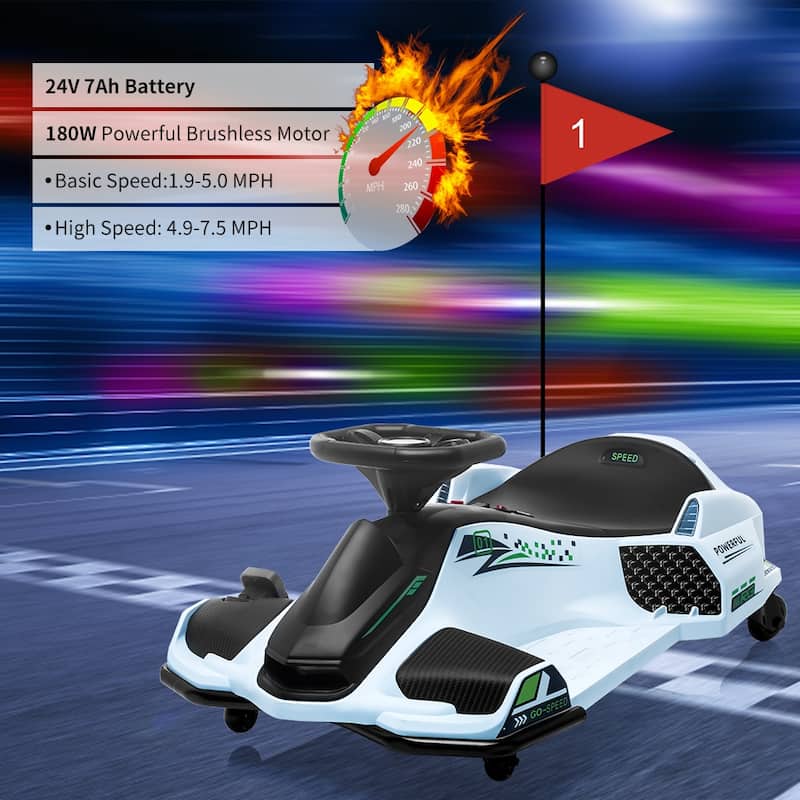 24V Kids Drift Go Kart, Electric Drifting Car with 180w Brushless Motor for Kids Best Gift