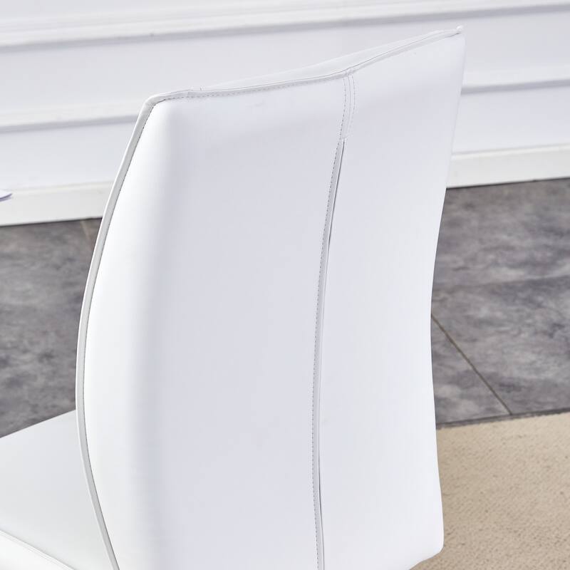 5 Piece Rectangular Dining Table Set, Modern 63" Imitation Marble Dining Table w/ 4 PU Upholstered Chair for Kitchen