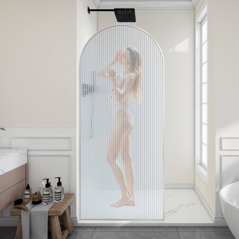 Ember Series 34 in. W x 78 in. H Fixed Framed Shower Door in Black, Gold or Nickel Finish with Clear or Fluted Glass