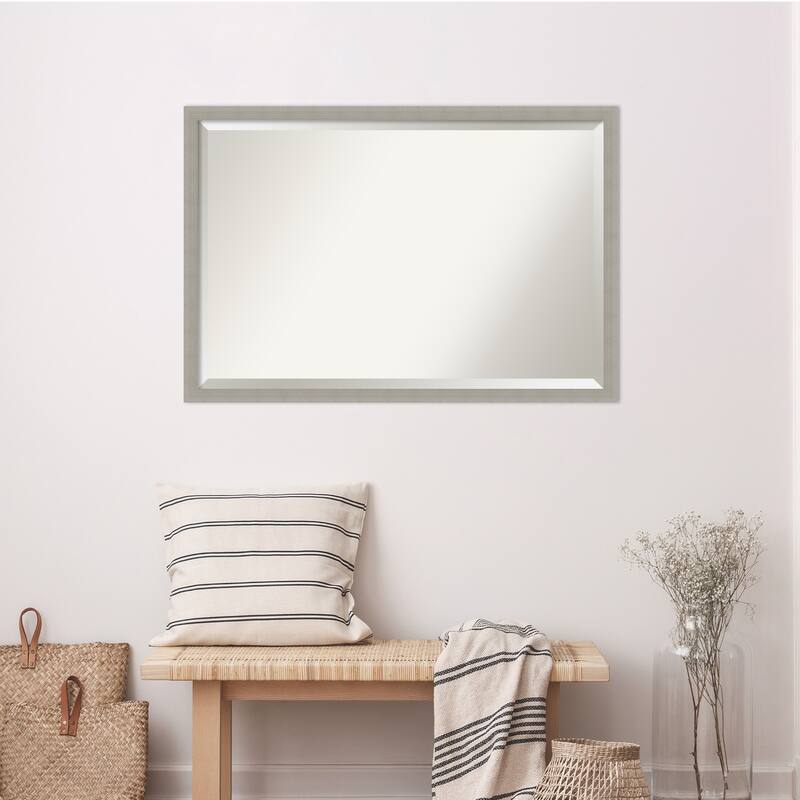 Woodgrain Stripe Beveled Wood Framed Wall Mirror