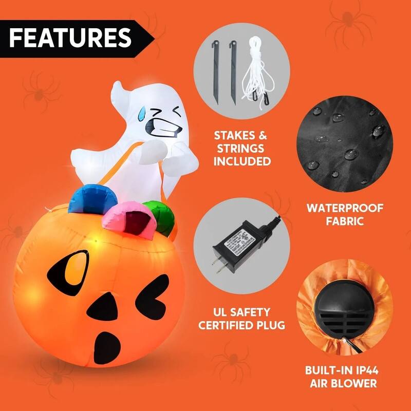 Joyfy 5 FT Inflatable LED Ghost Lift Pumpkin Candy Bag