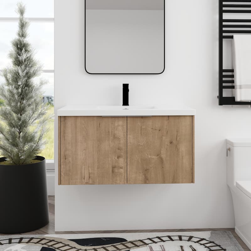BNK 24"/30"/36" Single Sink Bathroom Vanity with Soft Close Door, Modern Floating Vanity