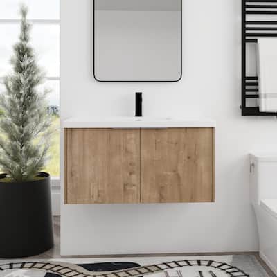 BNK 24"/30"/36" Single Sink Bathroom Vanity with Soft Close Door, Modern Floating Vanity