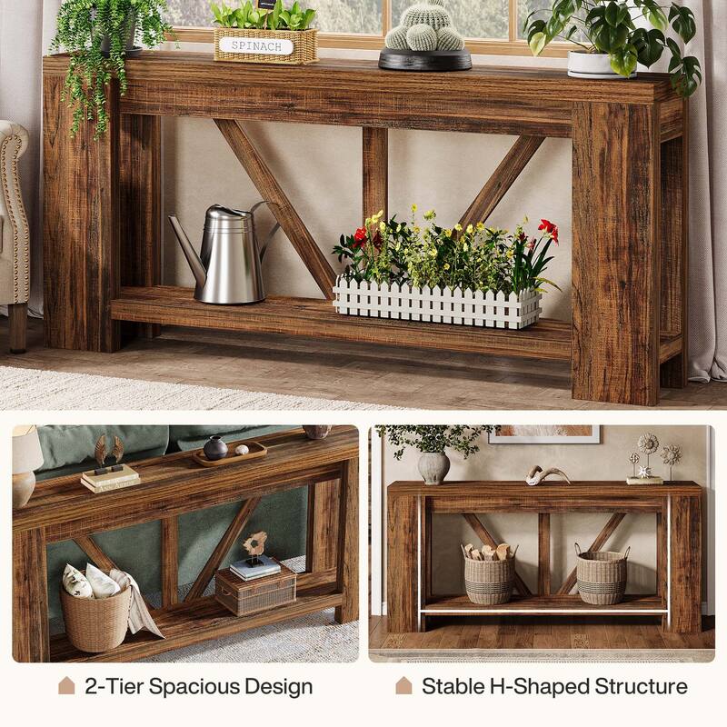 70.9-Inch Extra Long Console Table, 2-Tier Farmhouse Sofa Table Behind Couch