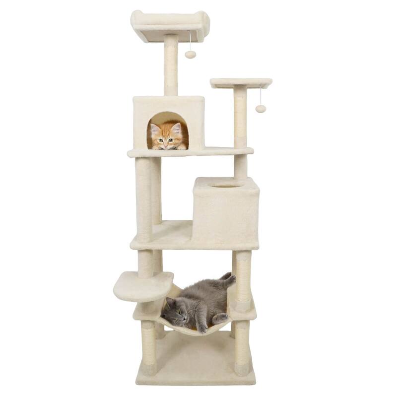 Costway 70” Cat Tree for Indoor Cats with Padded Top Perch, Dual - See Details - Beige