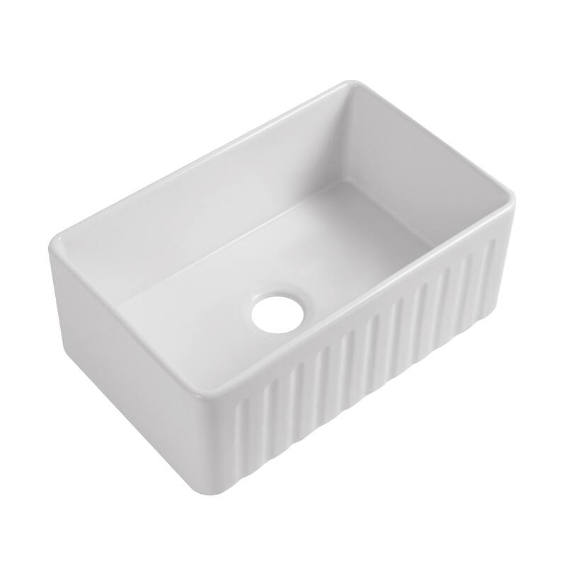 Premium White Fireclay Kitchen Sink for Home, Farmhouse (Grid & Strainer Included)