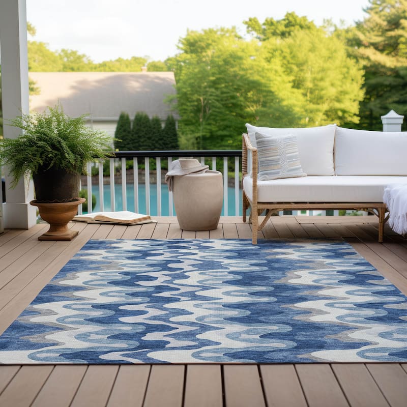 Machine Washable Indoor/ Outdoor Chantille Abstract Ripples Rug